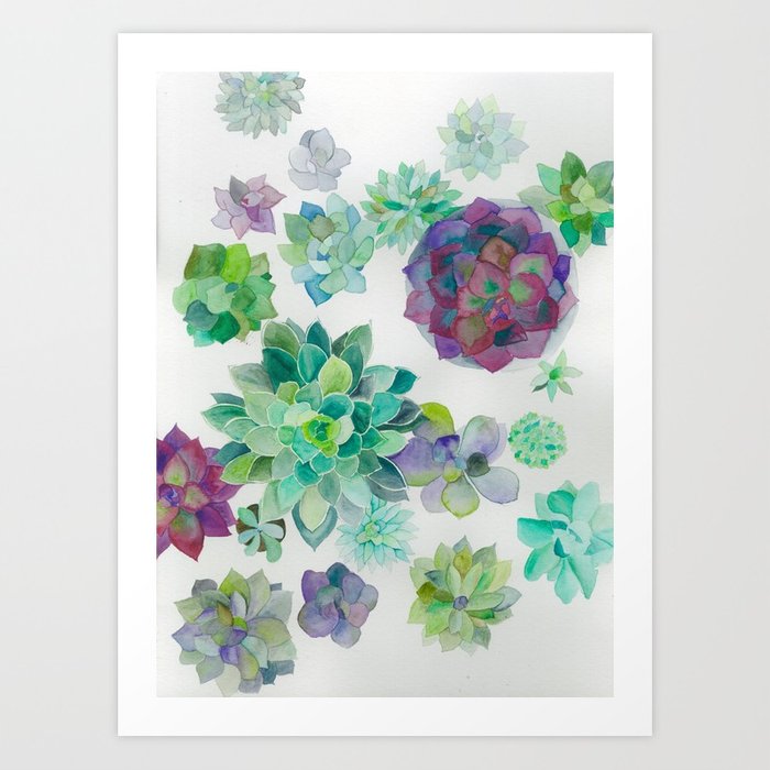700x700 Minimalist Watercolor Succulent Arrangement Art Print By Elizamori