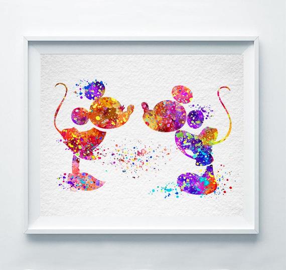 570x538 Mickey And Minnie Mouse Print Abstract Watercolor Nursery Wall Etsy