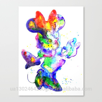 350x350 Minnie Mouse Artwork. Original Watercolor Art Print On Canvas