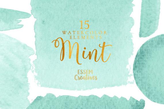 570x380 Mint Green Watercolor Clipart Splash Watercolor Graphics Etsy
