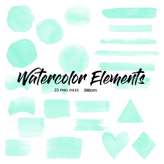 570x570 Mint Watercolor Elements Watercolor Shapes Scrapbooking Etsy