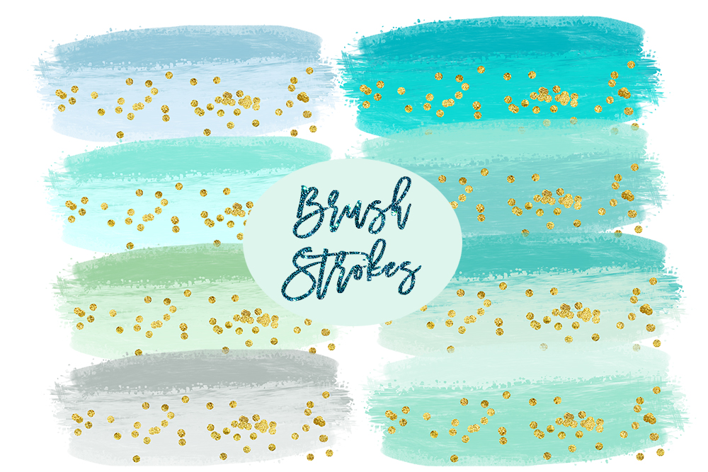 1000x667 Watercolor Splashes Clipart, Mint Brush Strokes Clip Art