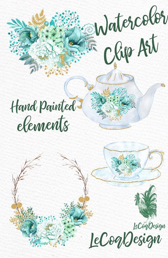 570x874 Mint Watercolor Clipart Watercolor Flowers Wedding Clipart