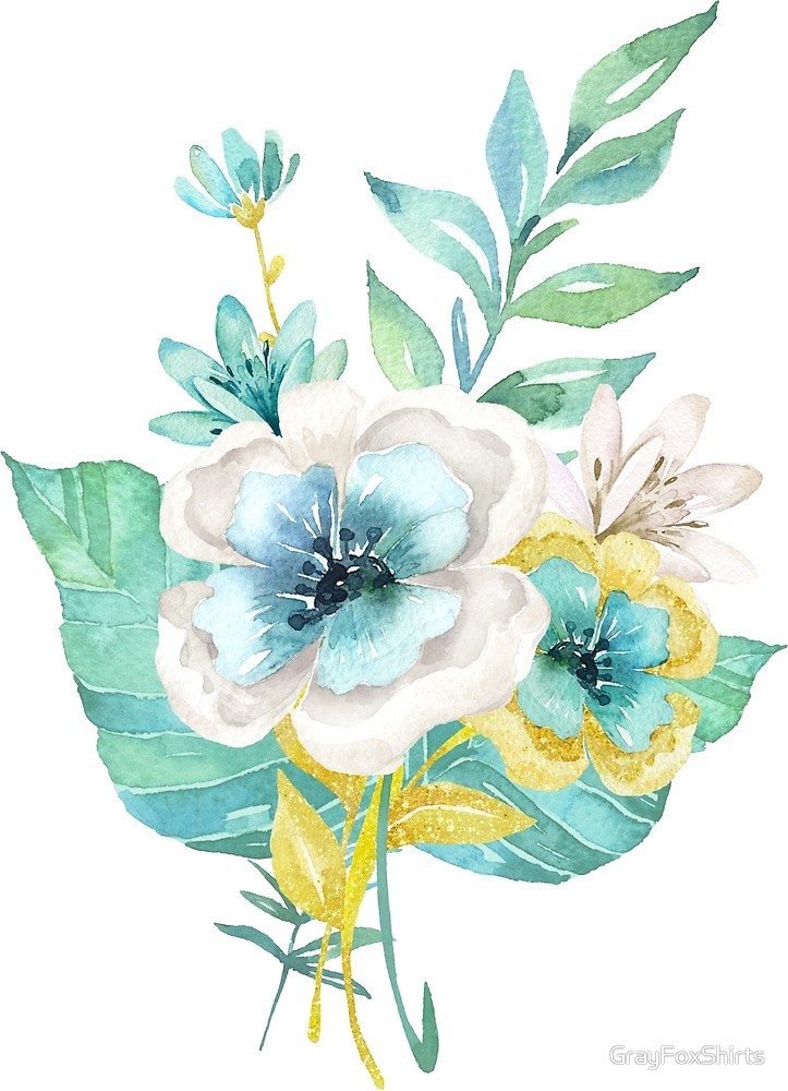 723x1000 Mint And Gold Watercolor Flowers By Grayfoxshirts Redbubble