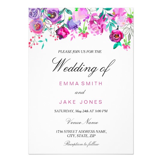 540x540 Pink Purple Amp Mint Watercolor Flowers Wedding Card Zazzle.co.uk