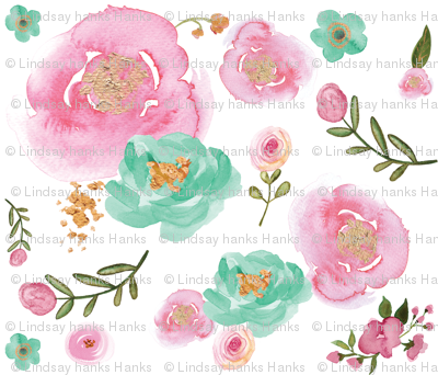 400x342 Watercolor Pink, Mint And Gold Floral Wallpaper