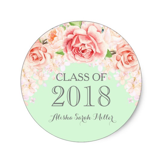 540x540 Mint Green Pink Watercolor Flowers Graduation 2018 Classic Round