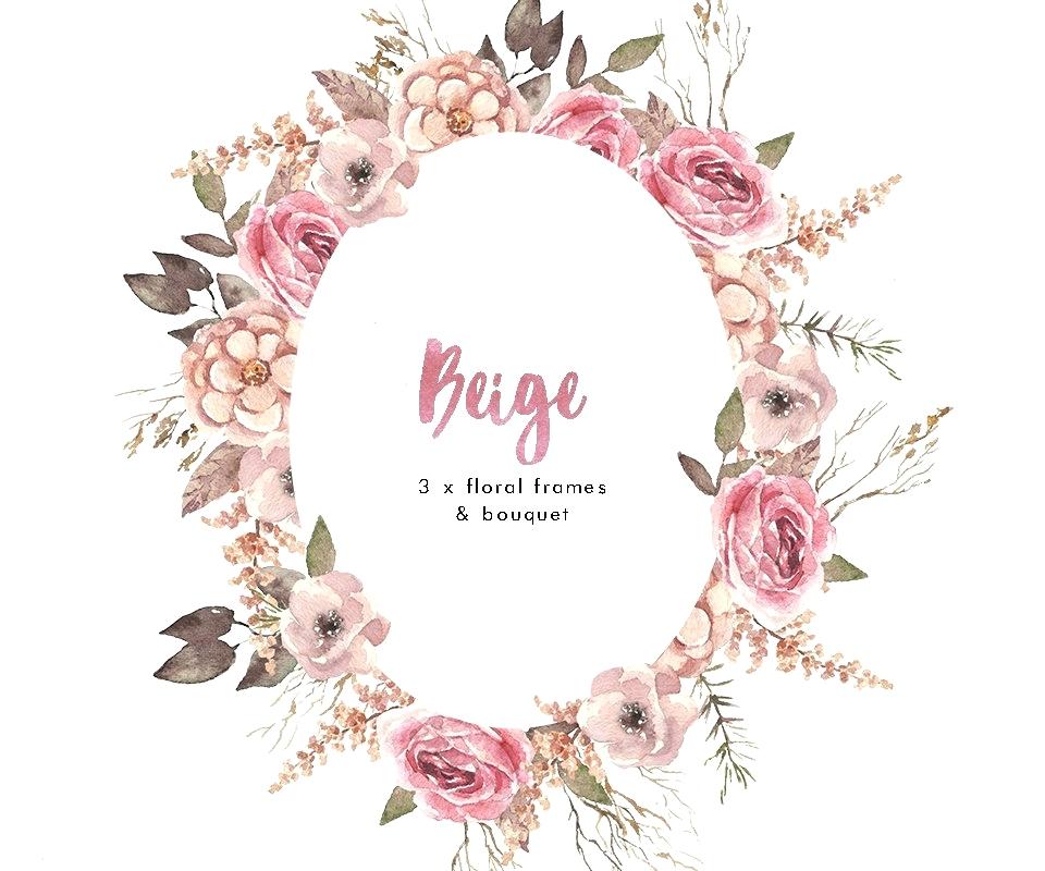 960x800 Hand Mirror Template Watercolor Flower Wreath Frames Bouquet Beige
