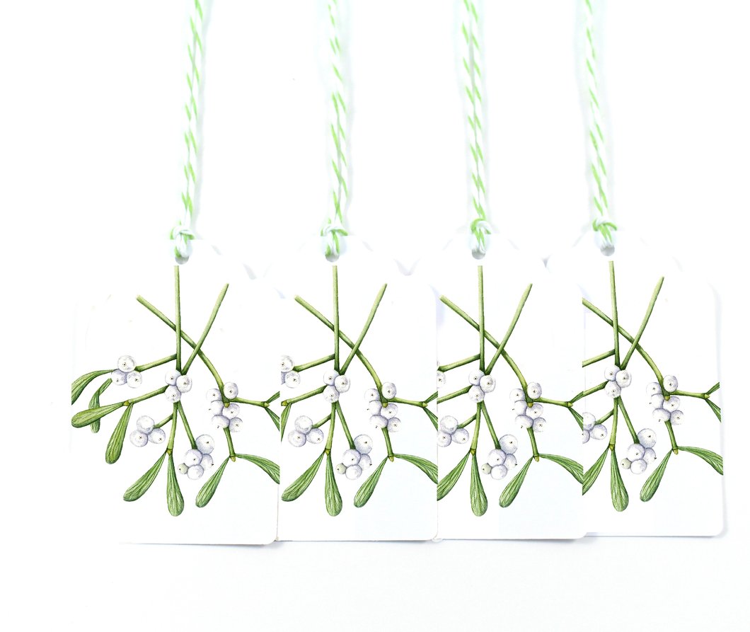 1060x893 Mistletoe Watercolor Holiday Gift Tags Laura Ashton Illustration