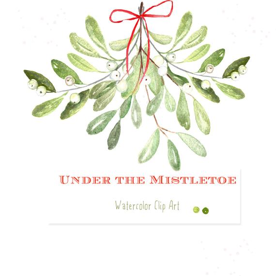 570x570 Under The Mistletoe Watercolor Clip Art Hand Drawn. Winter Etsy