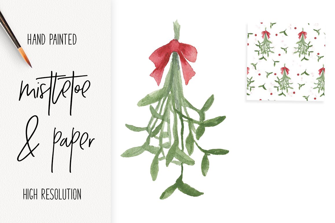 1158x772 Watercolor Mistletoe Clip Art And Paper Design Bundles
