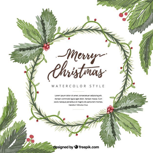 626x626 Watercolor Background Of Christmas Wreath With Mistletoe Vector