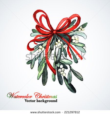 450x470 Watercolor Of Mistletoe Watercolor Christmas Sprig Of Mistletoe