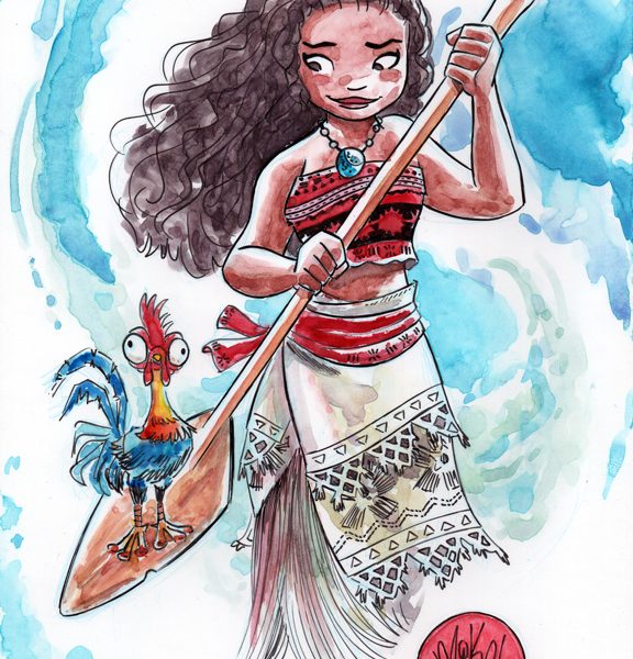 576x600 Moana Watercolor Art Coloring Page