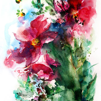 354x354 Abstract Flowers Watercolor Painting Art From Canotstopprints