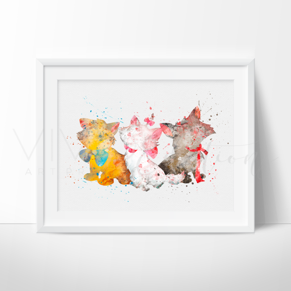 600x600 Aristocats Watercolor Nursery Art Wall Decor Print