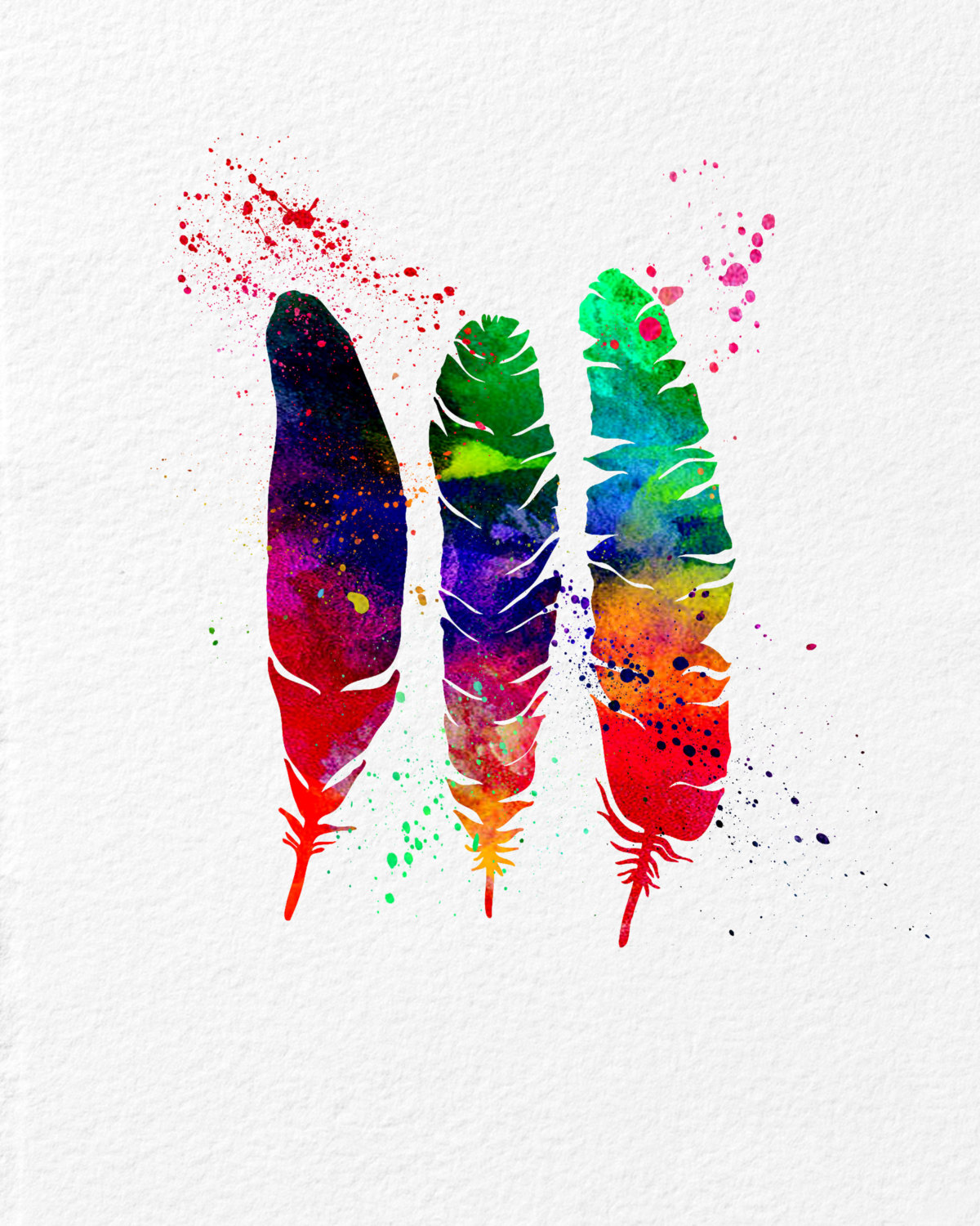 1200x1500 Watercolor Art Three Feathers Gift Modern 8x10 Wall Art Decor