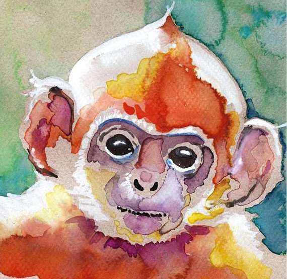 570x554 Monkey Painting Awesome Monkey Watercolor Painting Print Artist