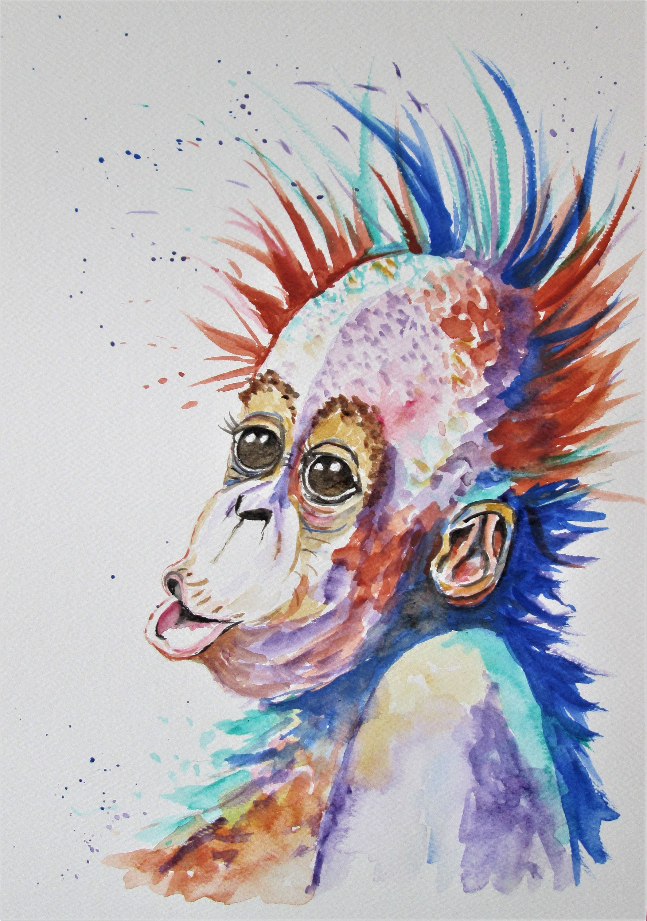 2107x3000 Original Orangutan Art, Baby Monkey Art, Monkey Watercolor