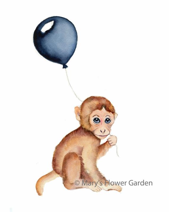 570x713 Monkey Nursery Decor Monkey Baby Art Monkey Watercolor Etsy