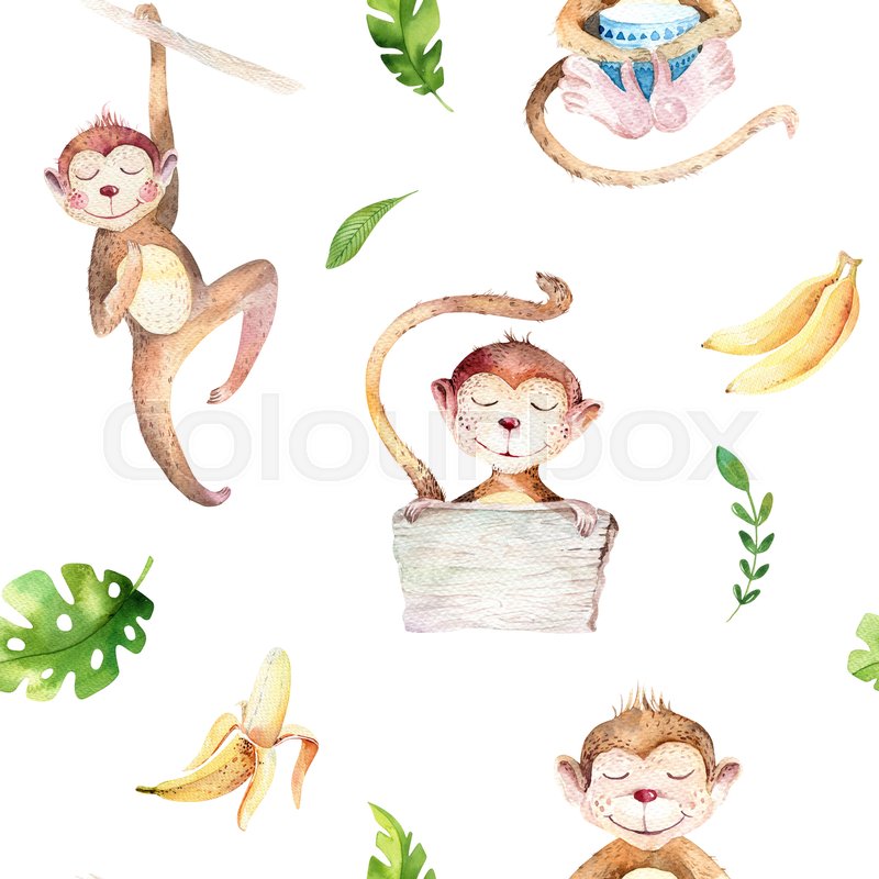 800x800 Baby Animals Nursery Isolated Seamless Pattern. Watercolor Boho