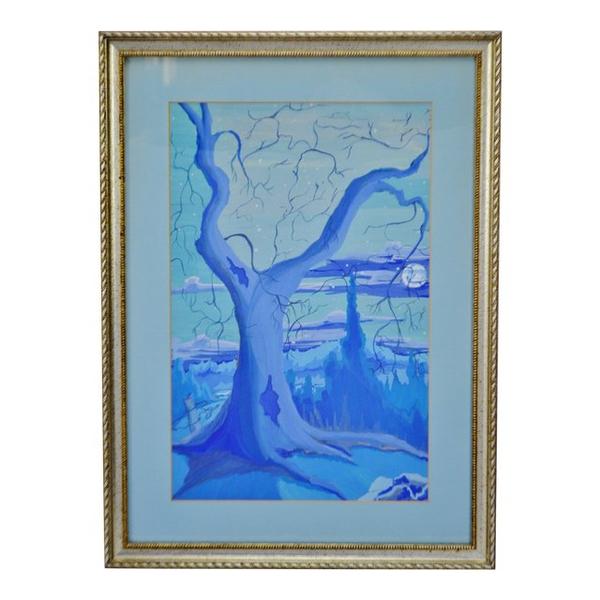 600x600 Vintage Framed Monochromatic Watercolor Landscape Painting Artist