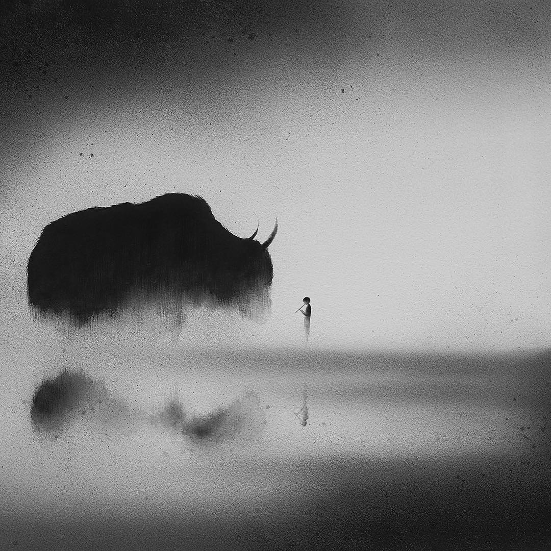 1080x1080 Misty Black Amp White Watercolor Paintings Of Animals And Children