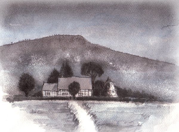 600x443 Watercolor Black Monochrome Scenery Painting Shagilani