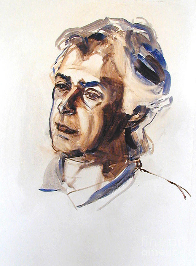 661x900 Watercolor Portrait Sketch Of A Man In Monochrome Painting By