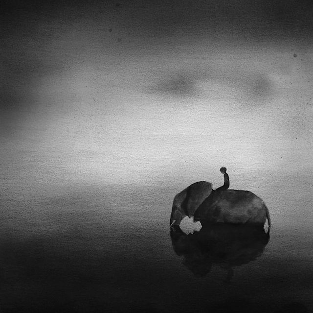 640x639 Hi Monochrome Watercolor Paintings Of Children And Their Animals