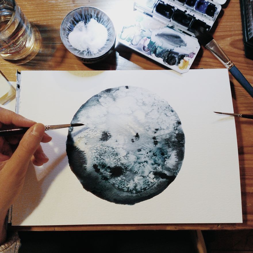 880x880 I Watercolor Monochromatic Indigo Moons Bored Panda