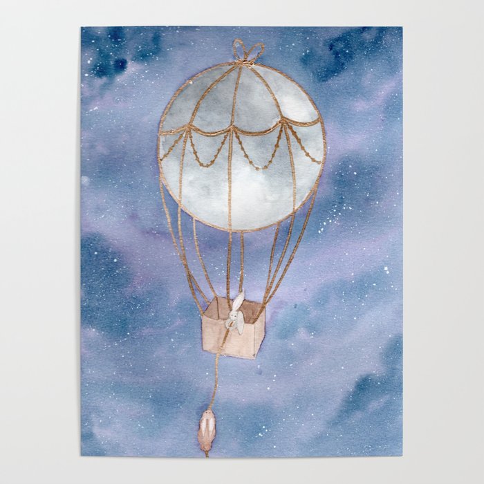 700x700 Moon Balloon Galaxy Night Sky Watercolor Painting Poster By