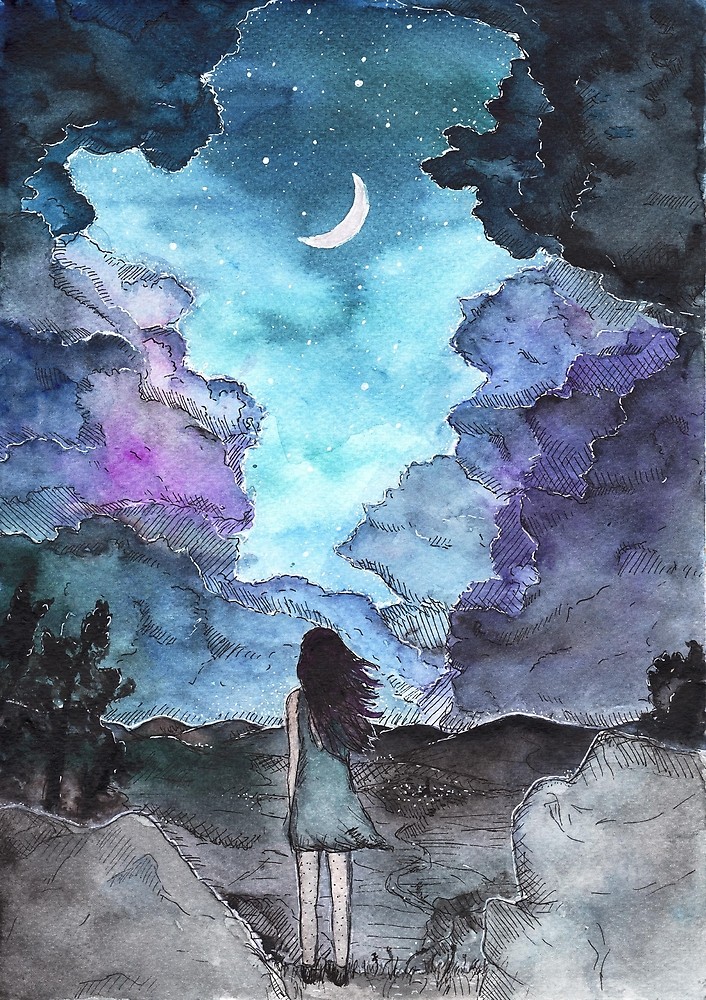 706x1000 Moon Child Watercolor Painting By Brabikate Redbubble