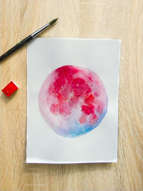 570x760 Super Blue Blood Moon Original Watercolor Painting Etsy