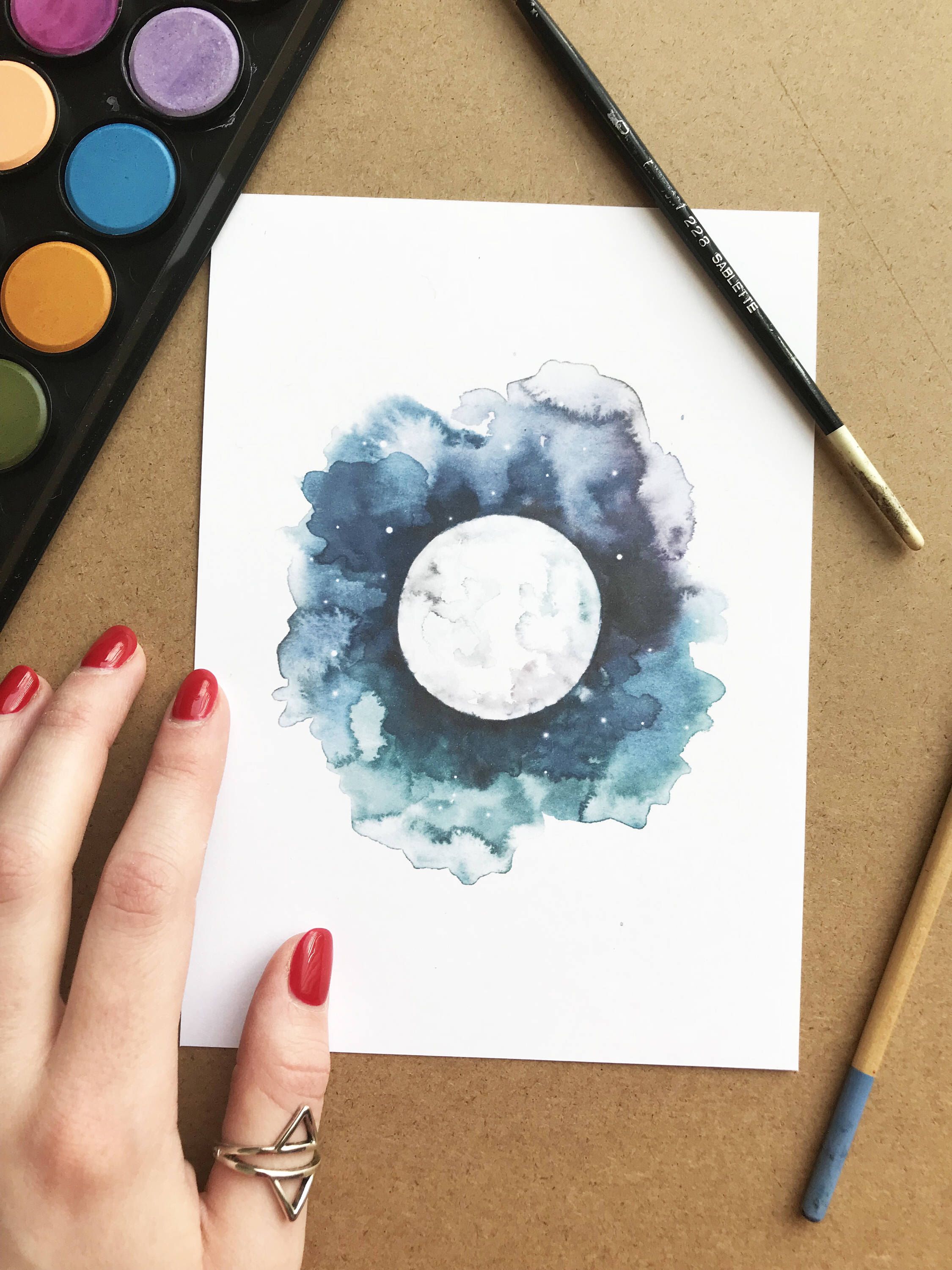 Moon Watercolor Painting at GetDrawings | Free download