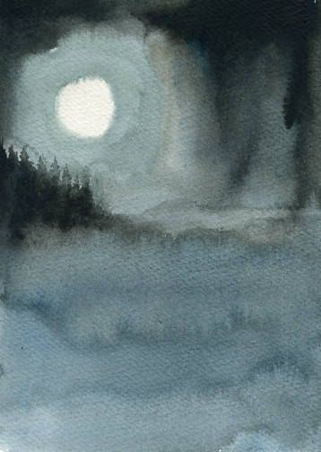 358x504 Moonlight Original Watercolor Painting 5x7inch Art Watercolor