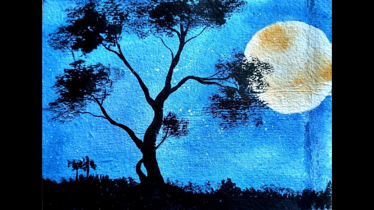 1280x720 Watercolor Moonlight Painting Demonstration