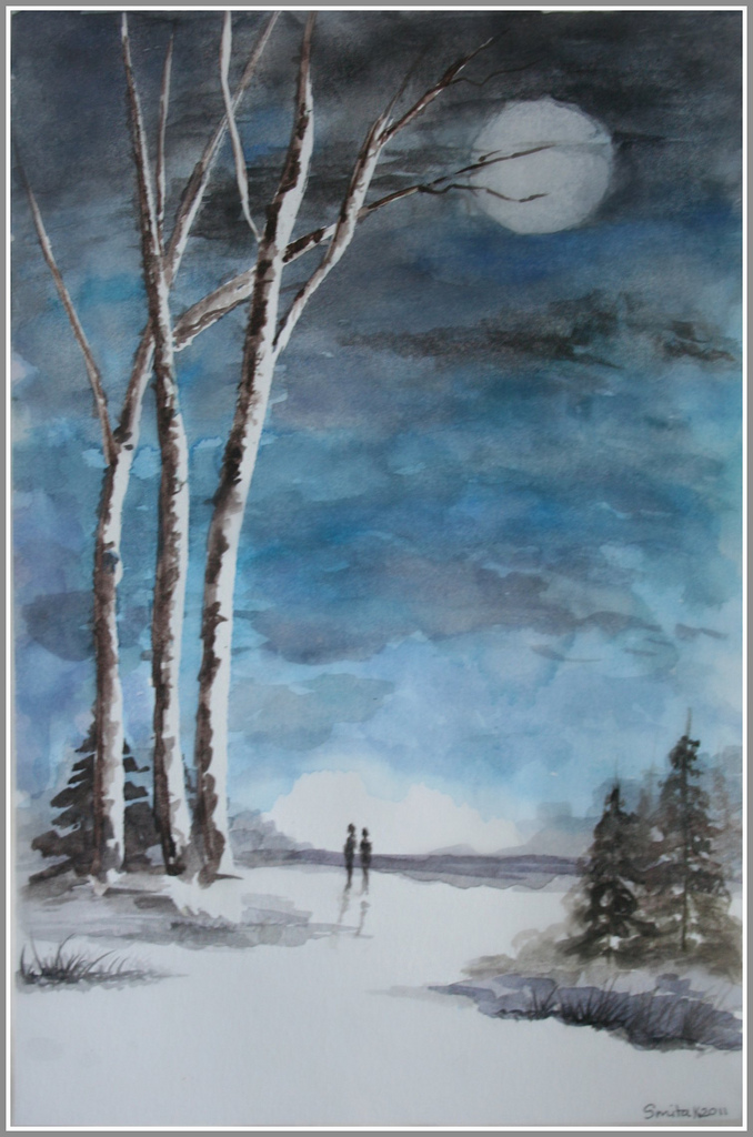 678x1024 Watercolor Moonlight From An Online Tutorial By Anita Jans