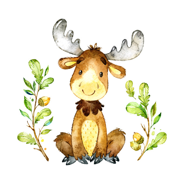 630x630 Cute Baby Moose Watercolors Illustration