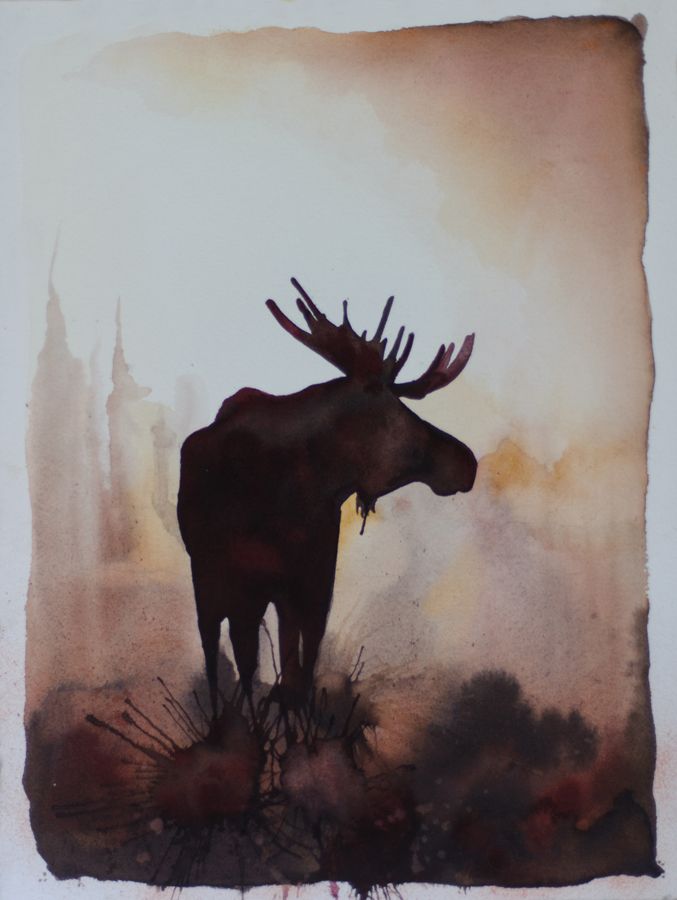 677x900 Moose Silhouette Paintingwatercolor And Guache My Artwork