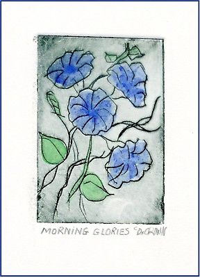 288x400 Morning Glories Glory Watercolor Original Signed Etching
