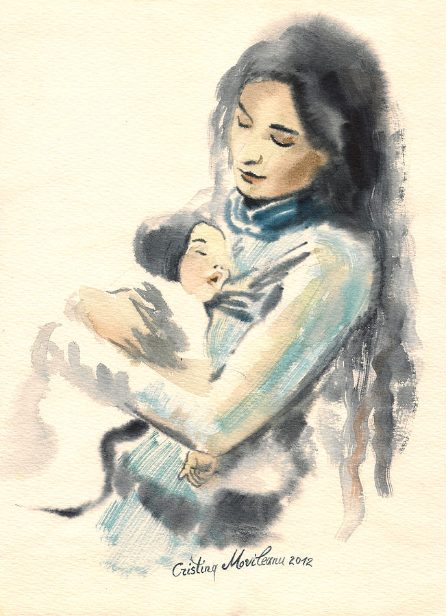 651x900 Mother And Child Watercolor Painting Painting By Cristina Movileanu