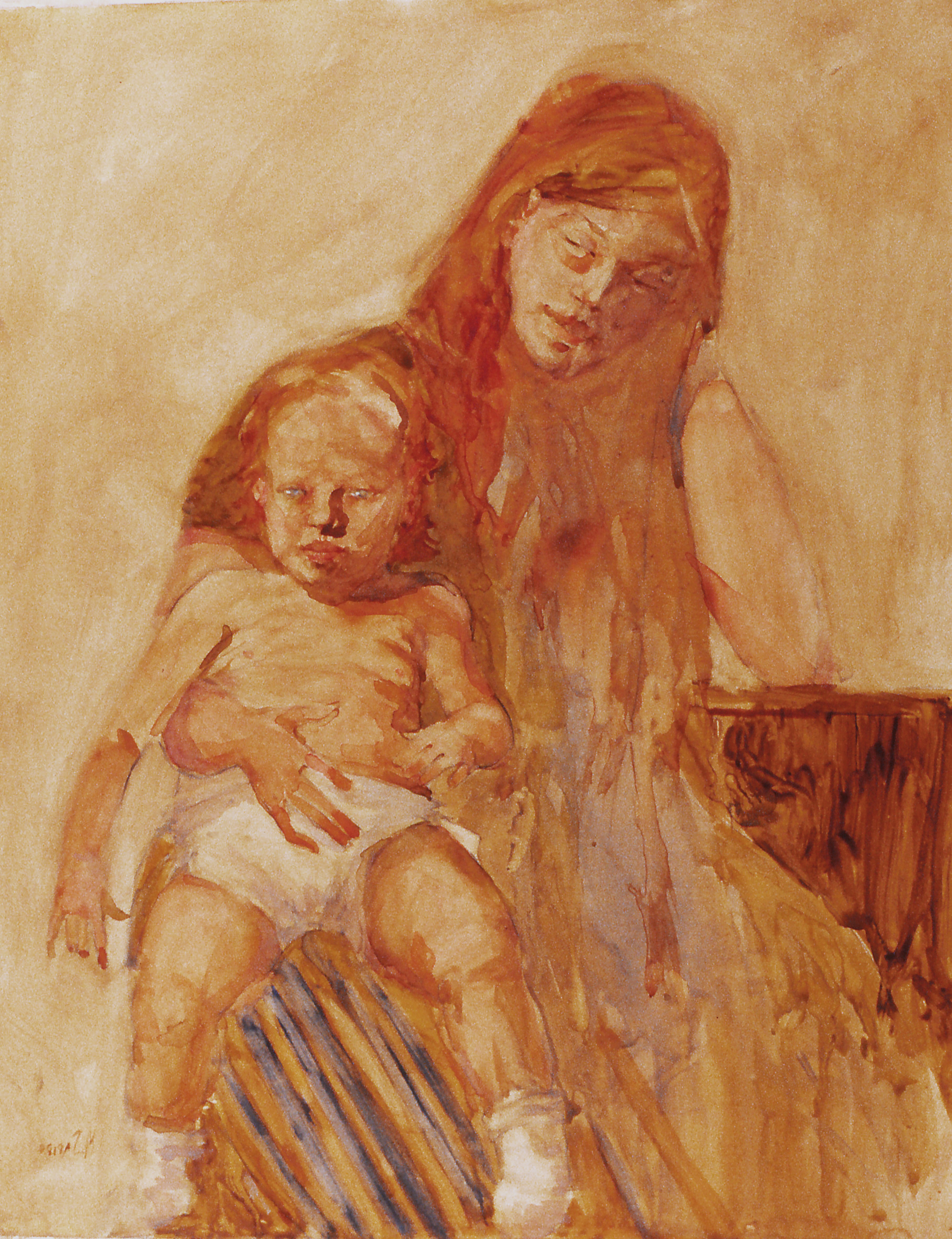 3638x4730 Mother And Watercolor Maurice Sapiro