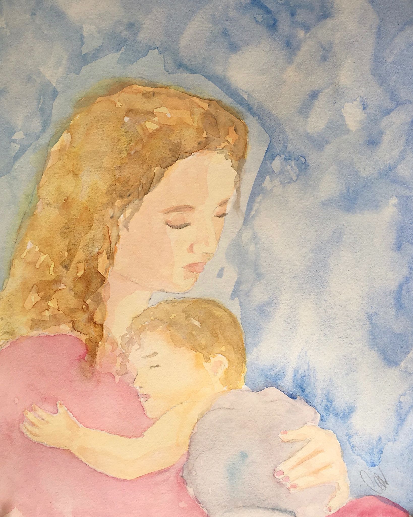 1638x2048 Mother And Child, Watercolor 12x14 My Paintings