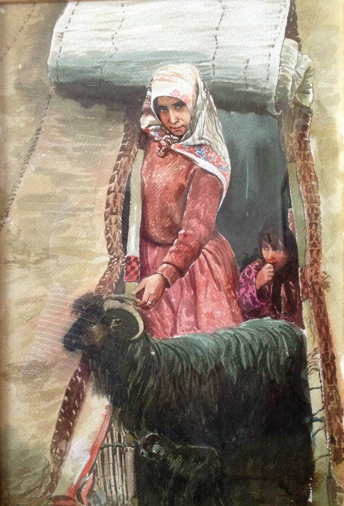 679x1000 Old Realist Watercolor Painting Of Arab Woman Mother Amp Child W