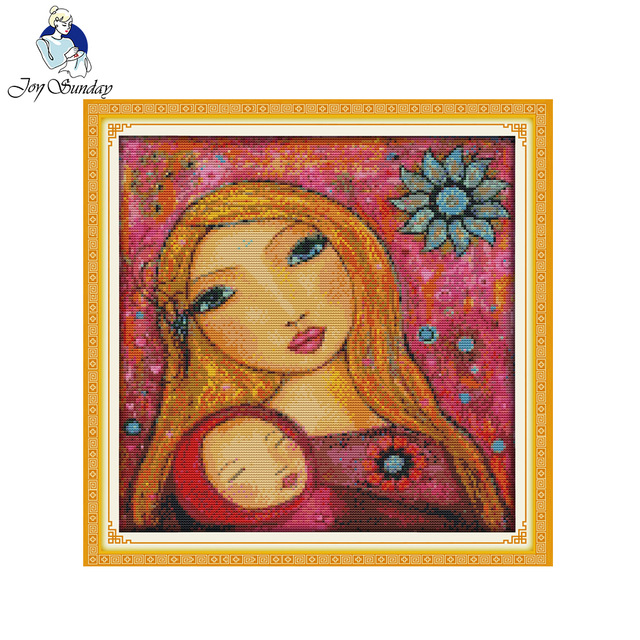 640x640 Joy Sunday Watercolor Painting Of Mother And Daughter Cross Stitch