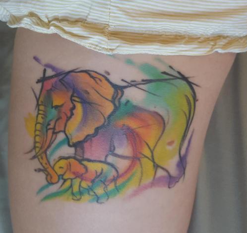 498x469 Watercolor Mother Daughter Elephant Tattoo, Zack Woods, Missing