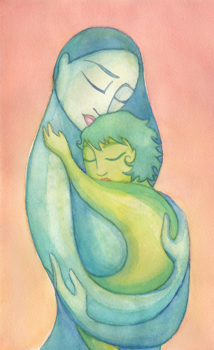 700x1141 Mother And Daughter In Watercolor By Lisabueno