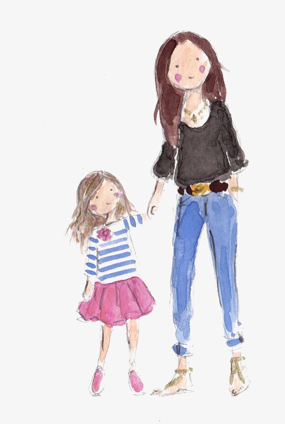 564x838 Hand Painted Watercolor Mother And Daughter, Watercolor Clipart