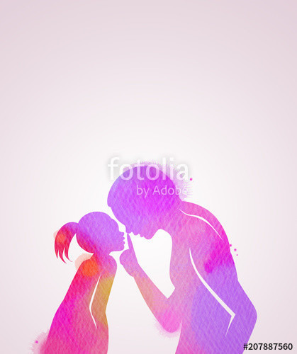 419x500 Happy Family Silhouette On Watercolor Background. Mother And